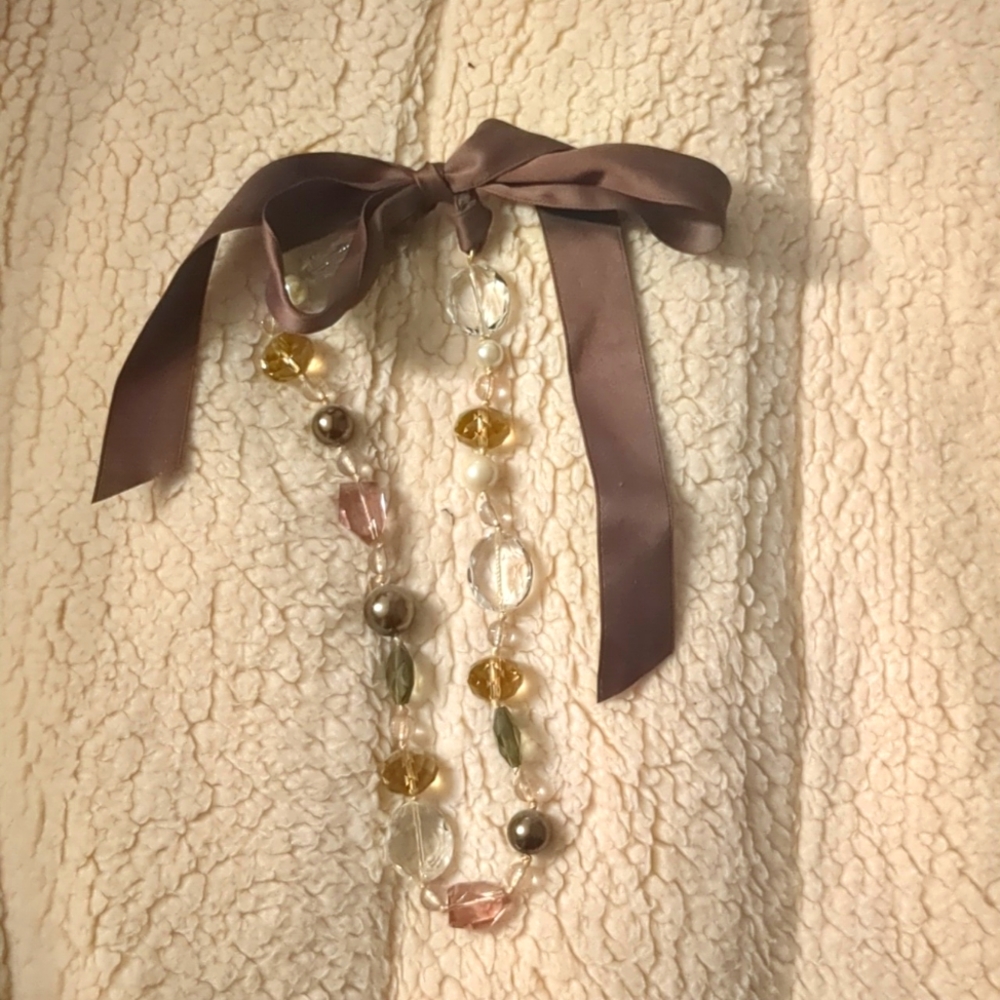Lia Sophia beaded bow necklace with pearls and clear beads